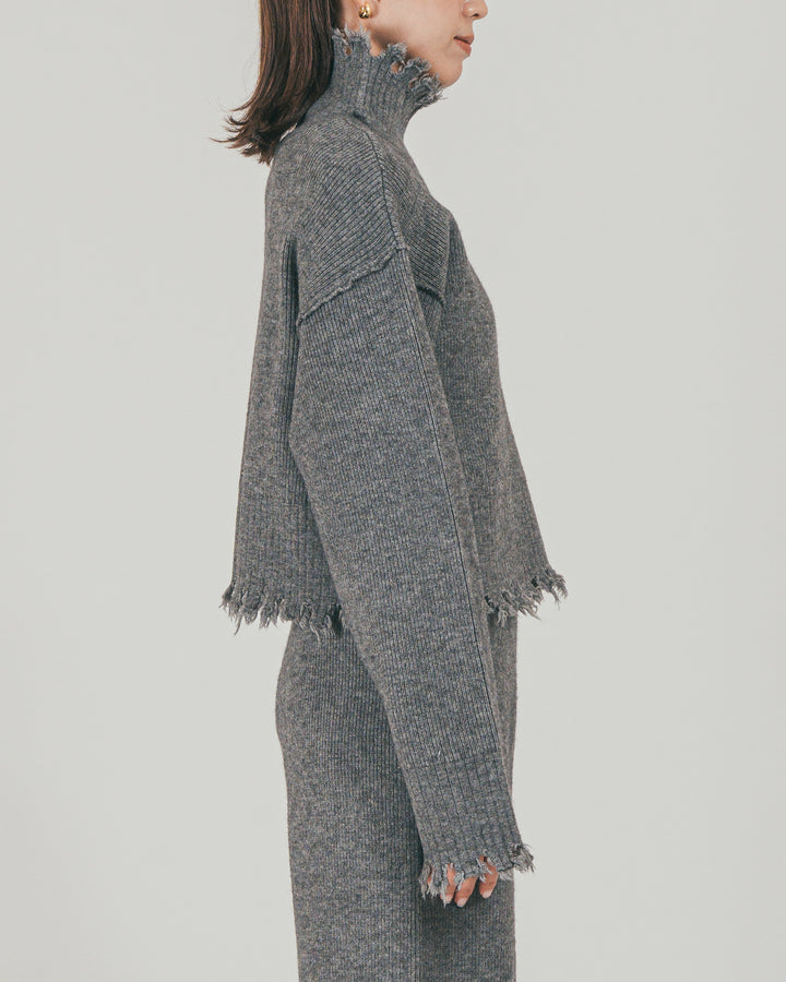 ［SET］Nuance Hem ハイネックニット + Nuance Hem ルーズニットパンツ + ストレッチレースシアートップス（3SET）