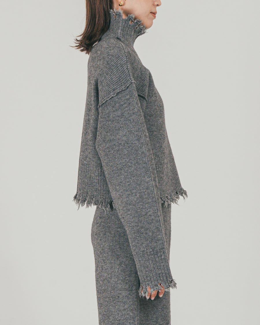 ［SET］Nuance Hem ハイネックニット + Nuance Hem ルーズニットパンツ + ストレッチレースシアートップス（3SET）