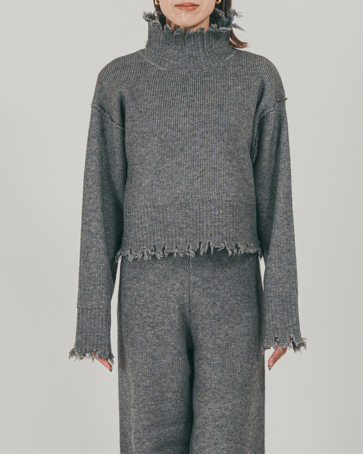 ［SET］Nuance Hem ハイネックニット + Nuance Hem ルーズニットパンツ + ストレッチレースシアートップス（3SET）