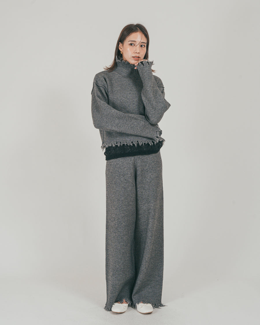 ［SET］Nuance Hem ハイネックニット + Nuance Hem ルーズニットパンツ + ストレッチレースシアートップス（3SET）