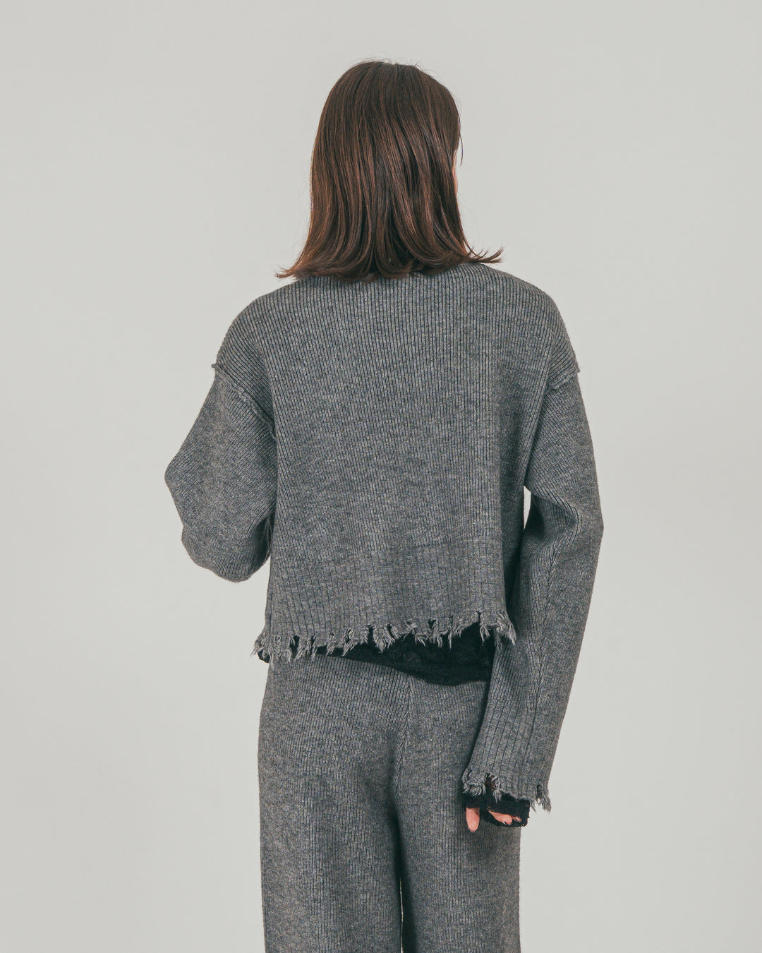 ［SET］Nuance Hem ハイネックニット + Nuance Hem ルーズニットパンツ + ストレッチレースシアートップス（3SET）