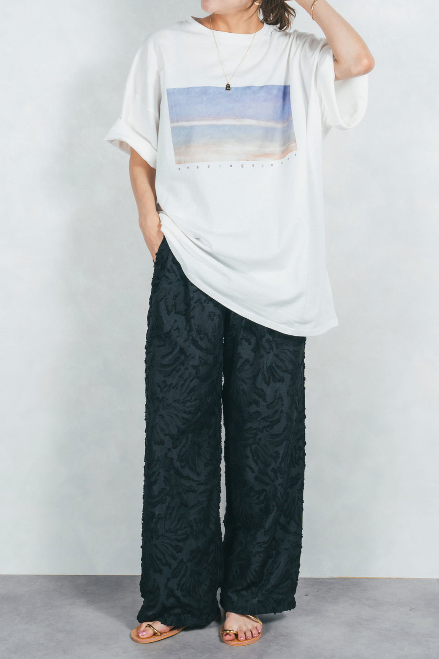 ［SET］サンセットグラフィックT+フリンジジャガードリラックスパンツ（2SET）