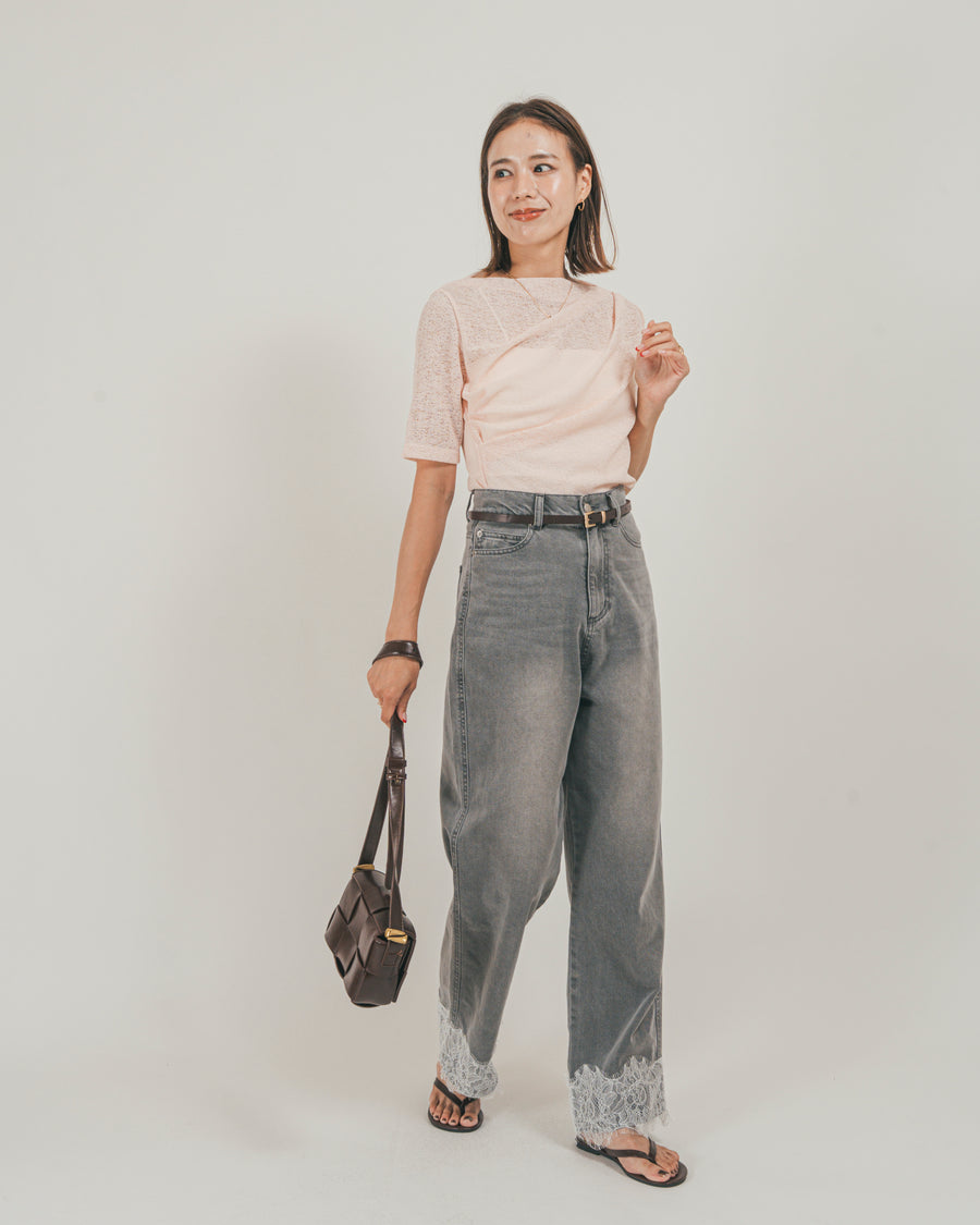 ［SET］カットレース ドレープTee + 接触冷感 10oz裾レースデニム（2SET）