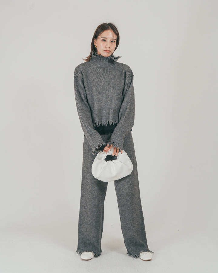 ［SET］Nuance Hem ハイネックニット + Nuance Hem ルーズニットパンツ + ストレッチレースシアートップス（3SET）