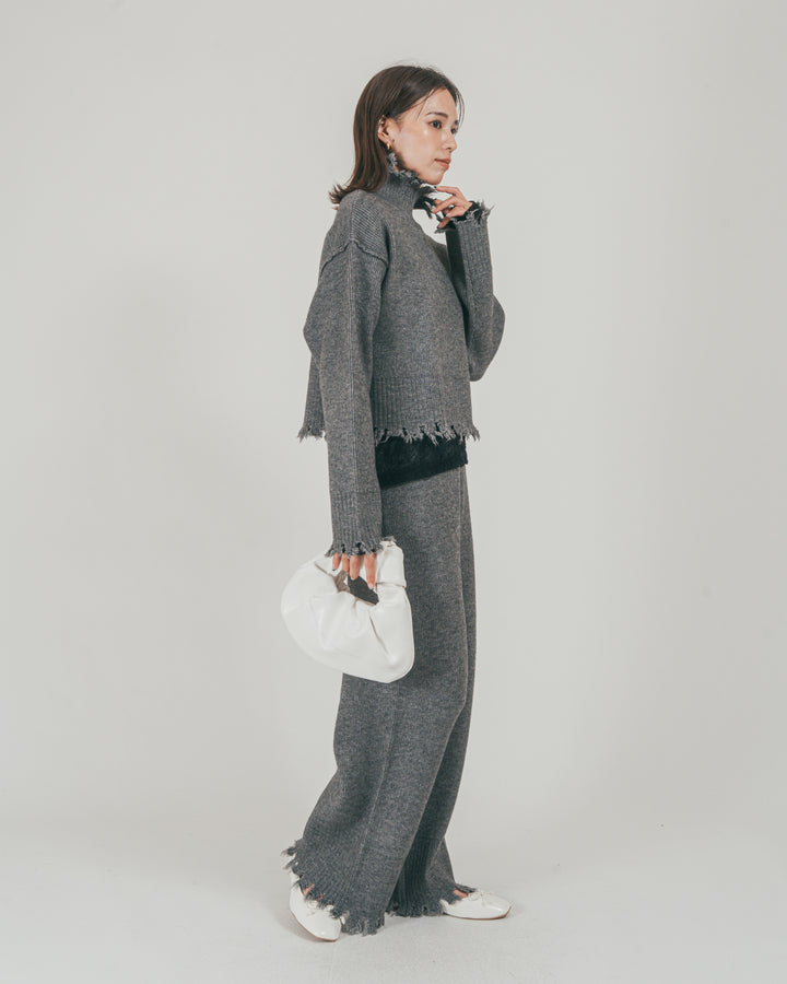 ［SET］Nuance Hem ハイネックニット + Nuance Hem ルーズニットパンツ + ストレッチレースシアートップス（3SET）