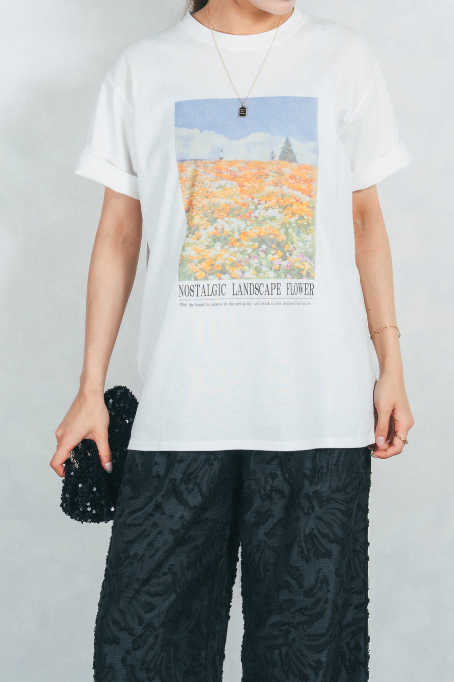 ［SET］フラワーグラフィックT+フリンジジャガードリラックスパンツ（2SET）