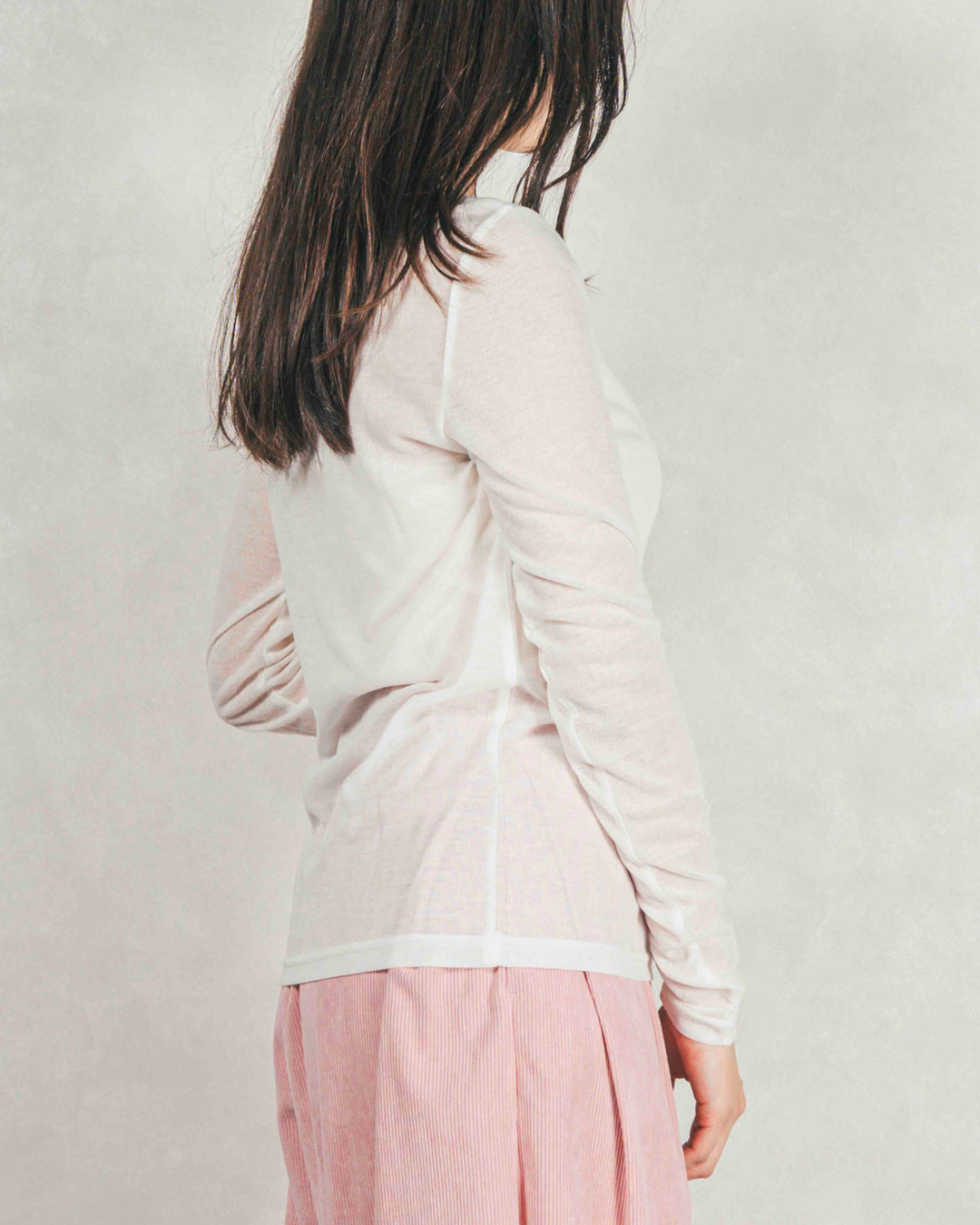 Sheerリブヘンリーネックトップス (WHITE)