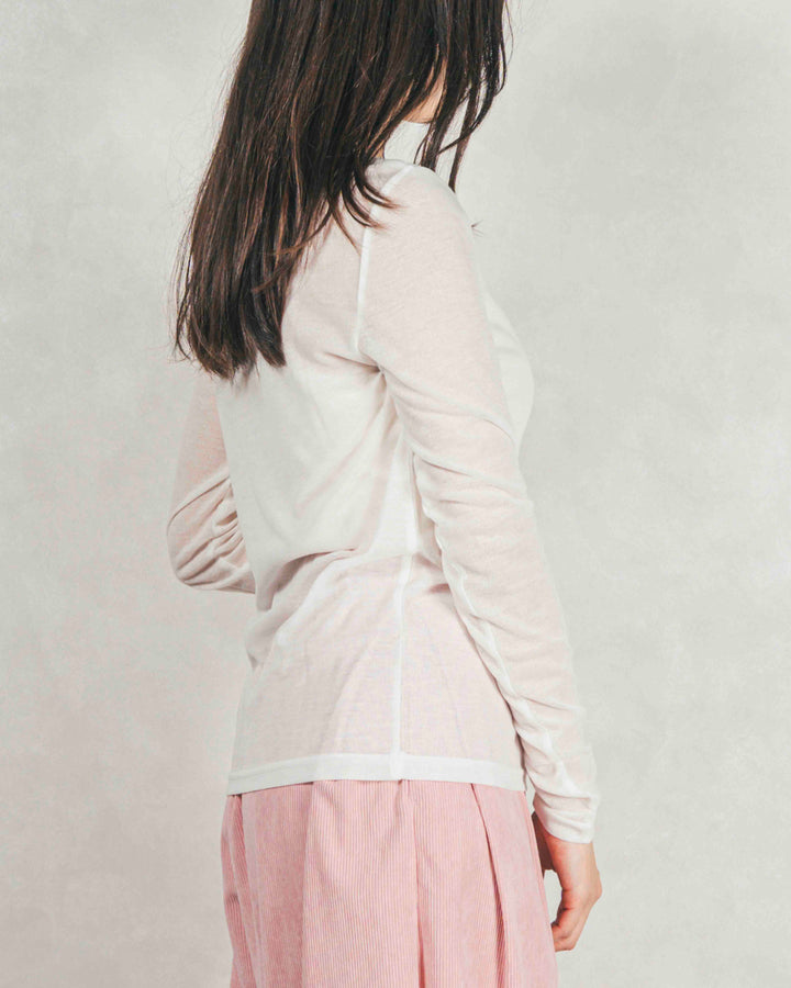 Sheerリブヘンリーネックトップス (WHITE)