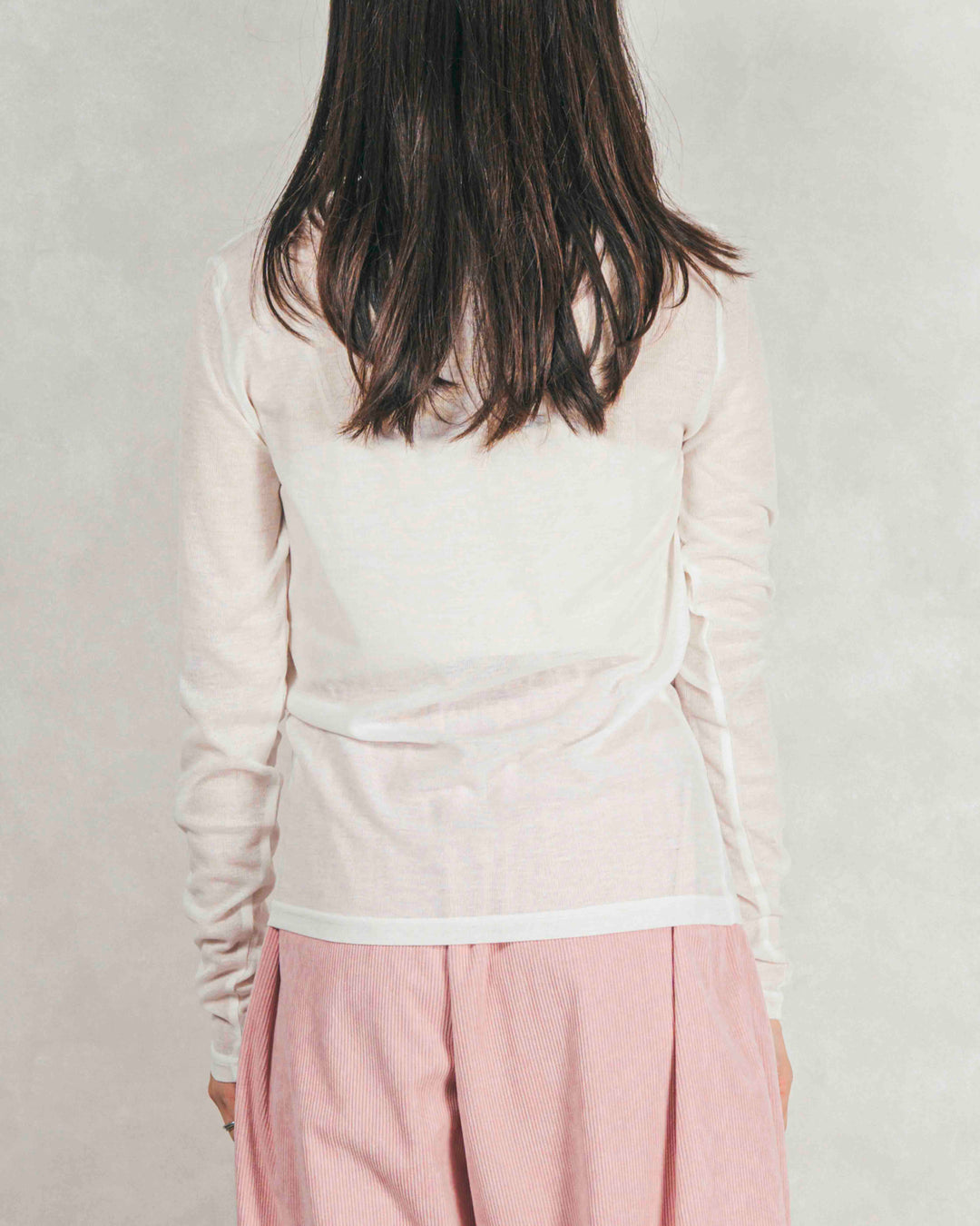 Sheerリブヘンリーネックトップス (WHITE)