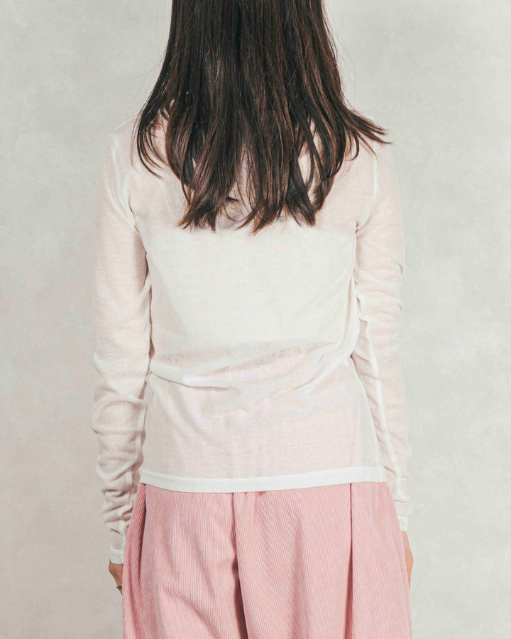 Sheerリブヘンリーネックトップス (WHITE)