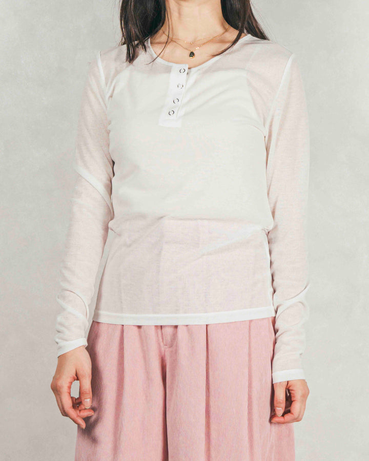 Sheerリブヘンリーネックトップス (WHITE)