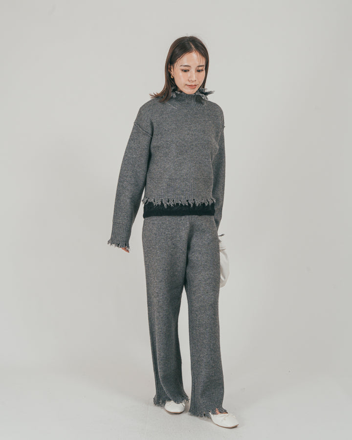 ［SET］Nuance Hem ハイネックニット + Nuance Hem ルーズニットパンツ + ストレッチレースシアートップス（3SET）