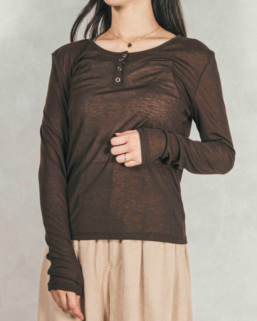 ［SET］Sheerリブヘンリーネックトップス+Sheerリブヘンリーネックトップス（2SET）