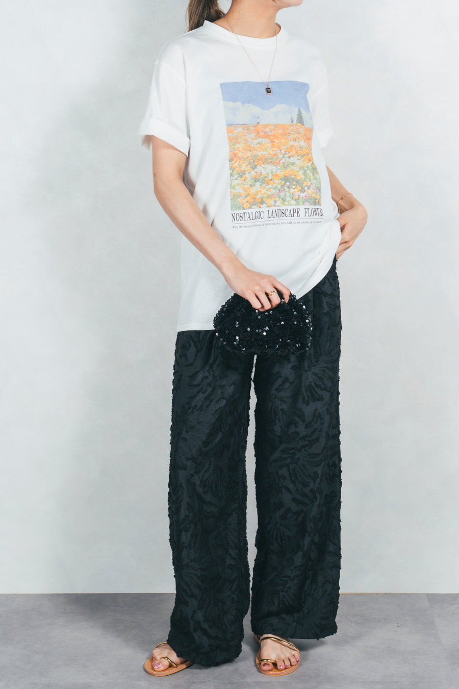 ［SET］フラワーグラフィックT+フリンジジャガードリラックスパンツ（2SET）