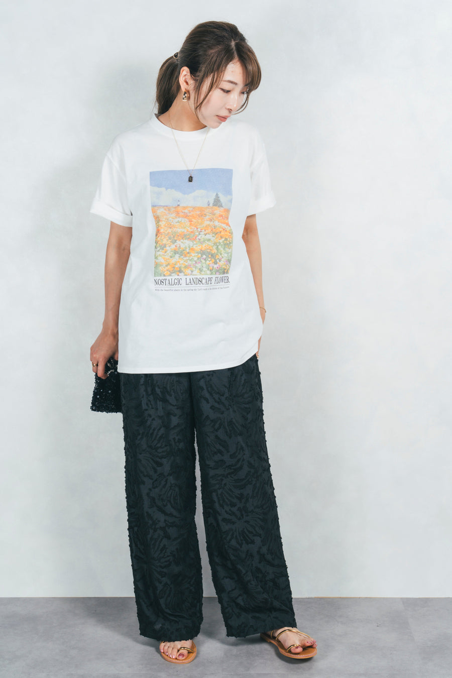 ［SET］フラワーグラフィックT+フリンジジャガードリラックスパンツ（2SET）