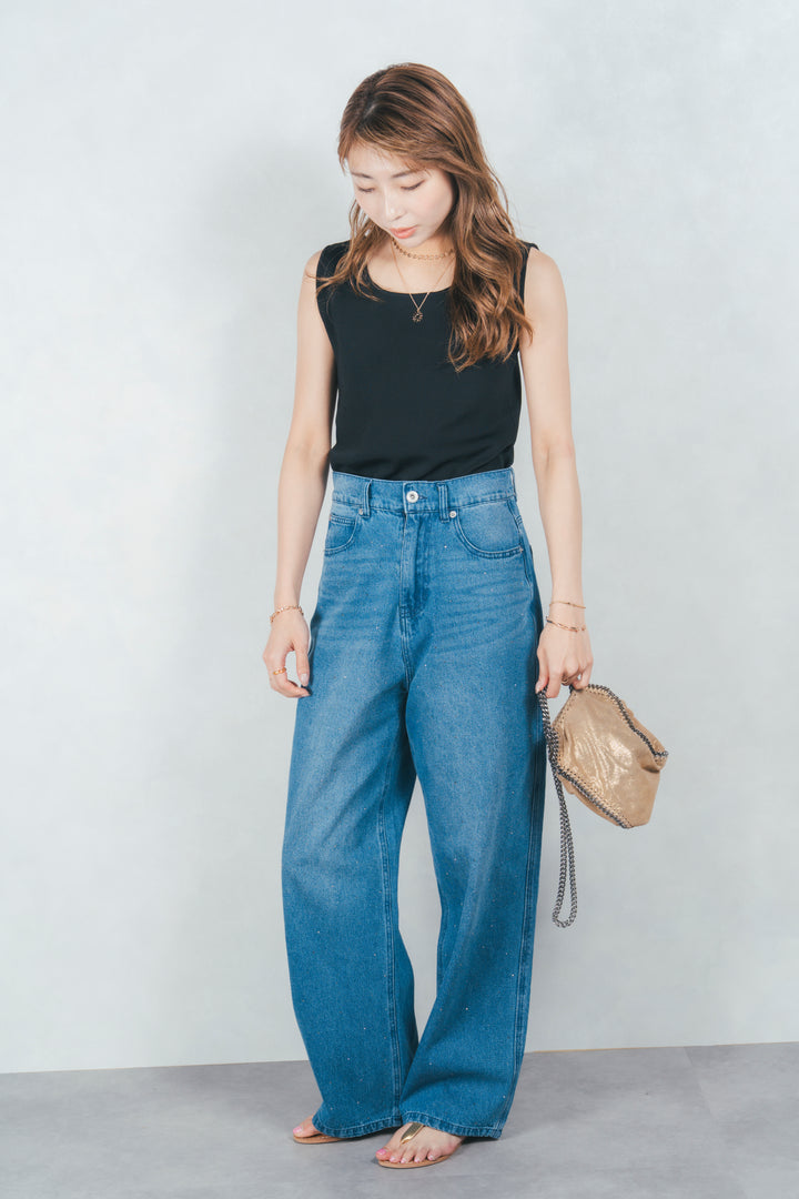 ラインストーンストレートデニム（DARK BLUE）
