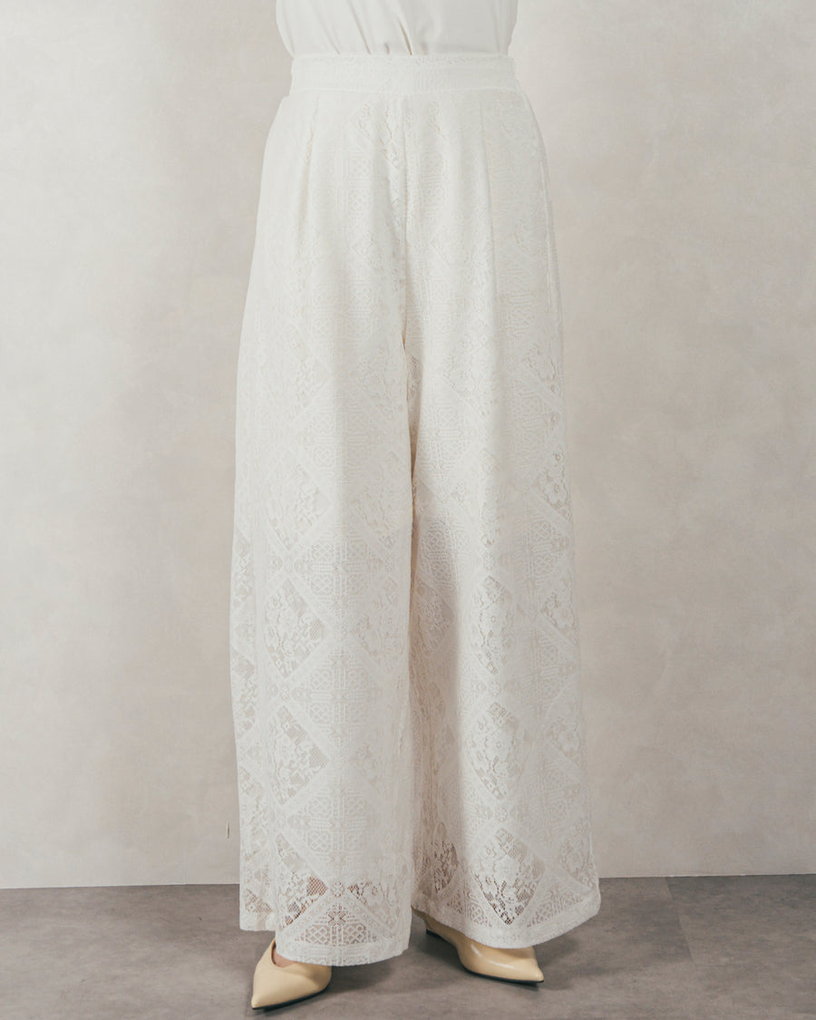 ［SET］Clear Sheer オーバーシャツ + Blockレース　ストレートパンツ（2SET）