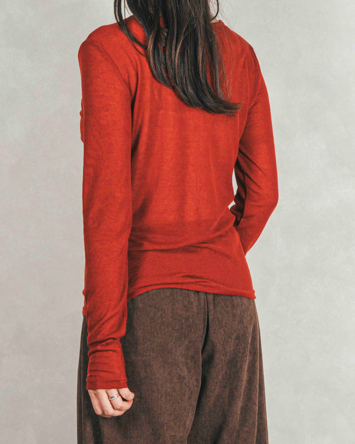 Sheerリブヘンリーネックトップス (RED)