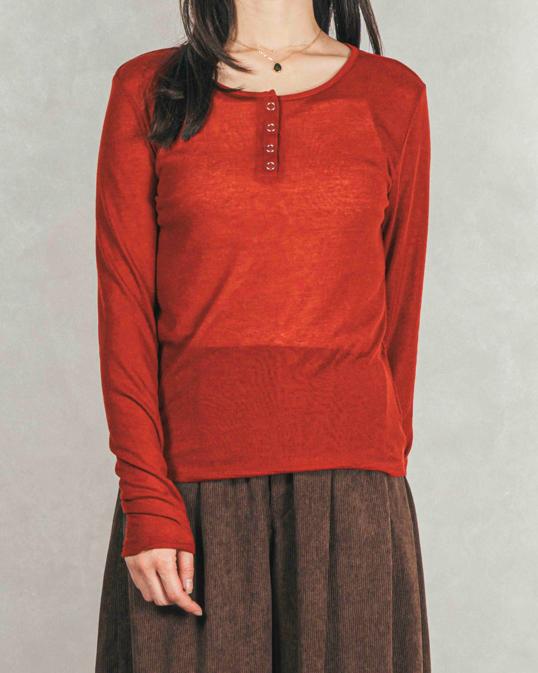 ［SET］Sheerリブヘンリーネックトップス+サイドタックコクーンコーデュロイパンツ（2SET）