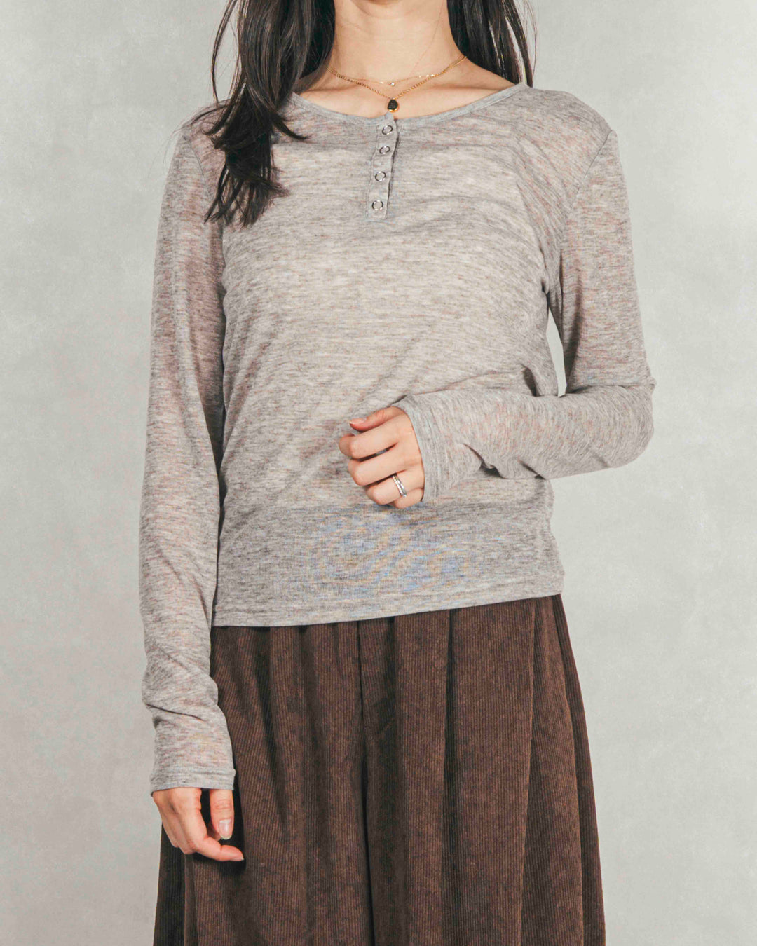 ［SET］Sheerリブヘンリーネックトップス+サイドタックコクーンコーデュロイパンツ（2SET）