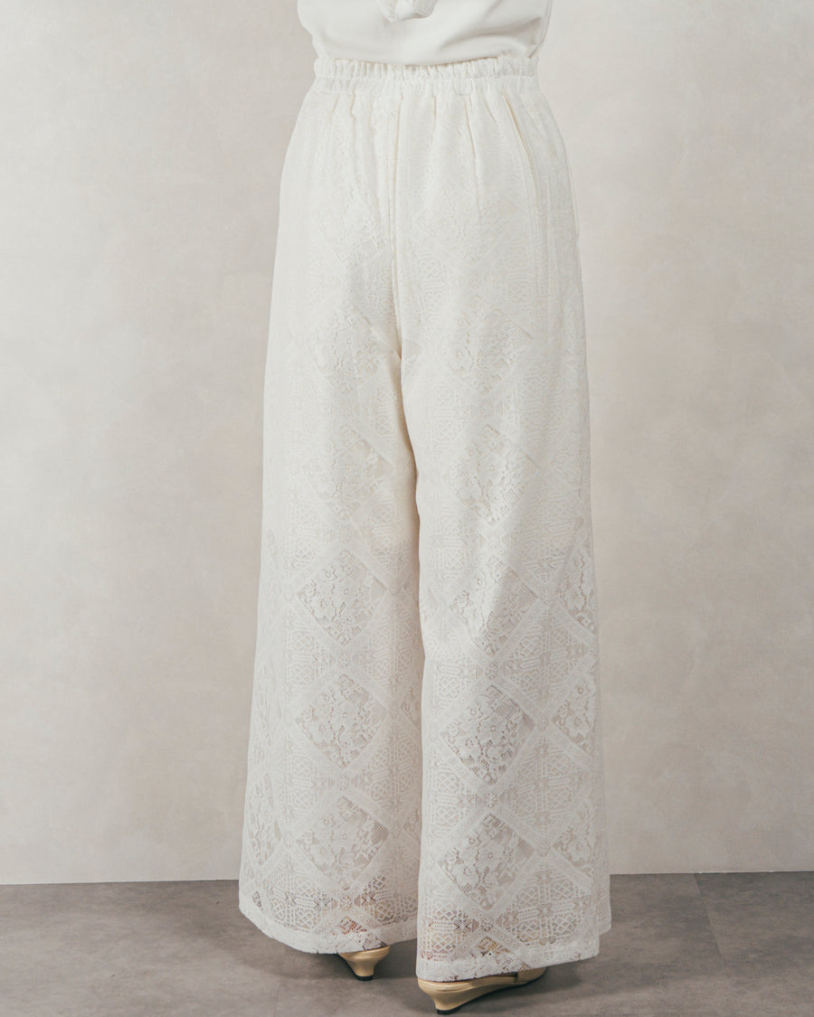 ［SET］Clear Sheer オーバーシャツ + Blockレース　ストレートパンツ（2SET）
