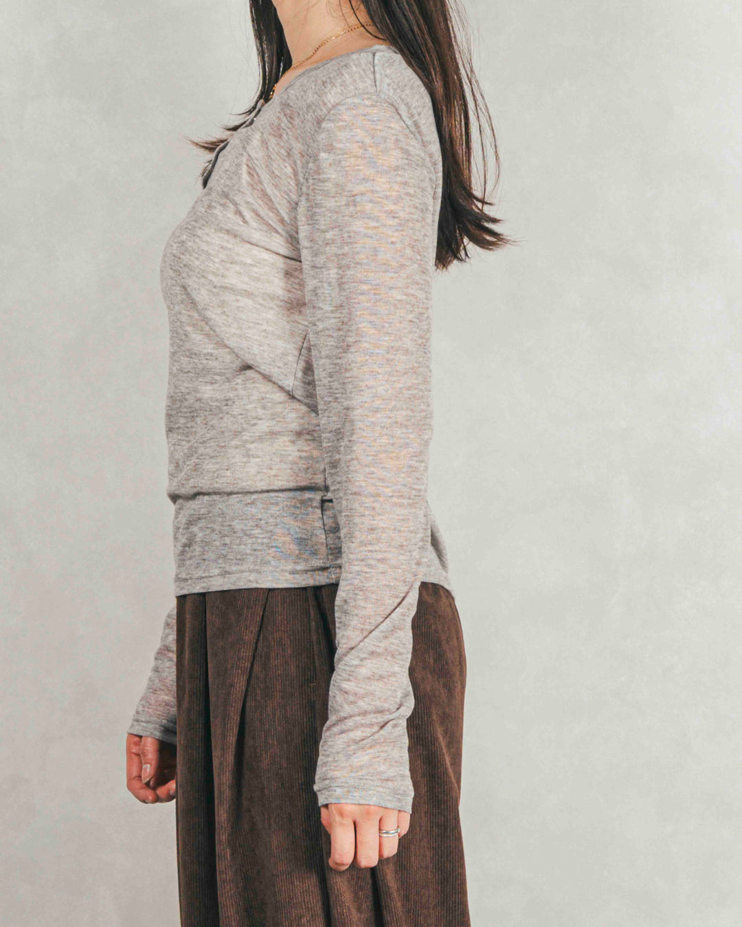 ［SET］Sheerリブヘンリーネックトップス+サイドタックコクーンコーデュロイパンツ（2SET）