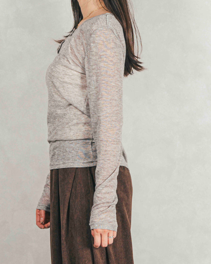 ［SET］Sheerリブヘンリーネックトップス+サイドタックコクーンコーデュロイパンツ（2SET）