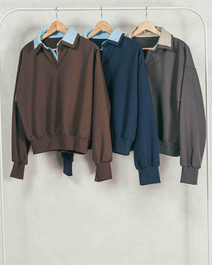 ［SET］シャツ Layered クロップドスウェット+サイドタックコクーンコーデュロイパンツ（2SET）