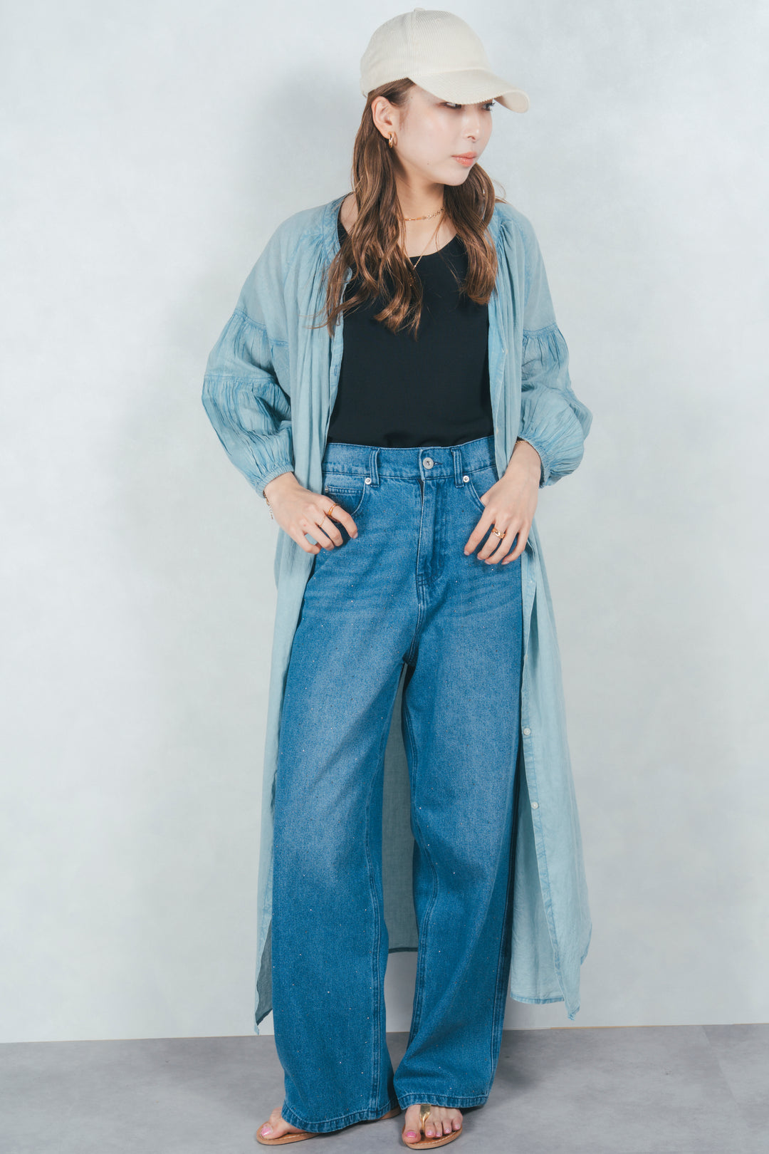 ラインストーンストレートデニム（DARK BLUE）