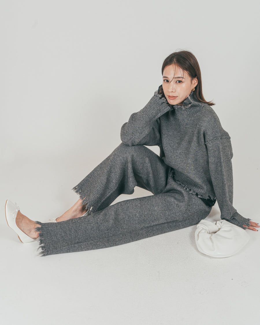 ［SET］Nuance Hem ハイネックニット + Nuance Hem ルーズニットパンツ + ストレッチレースシアートップス（3SET）