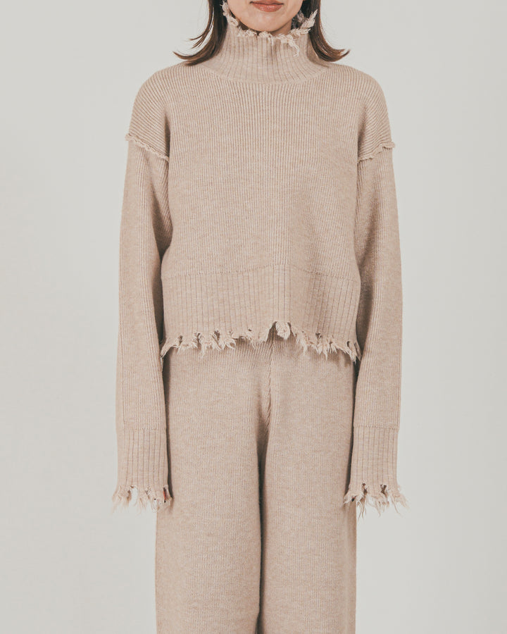 ［SET］Nuance Hem ハイネックニット + Nuance Hem ルーズニットパンツ + ストレッチレースシアートップス（3SET）