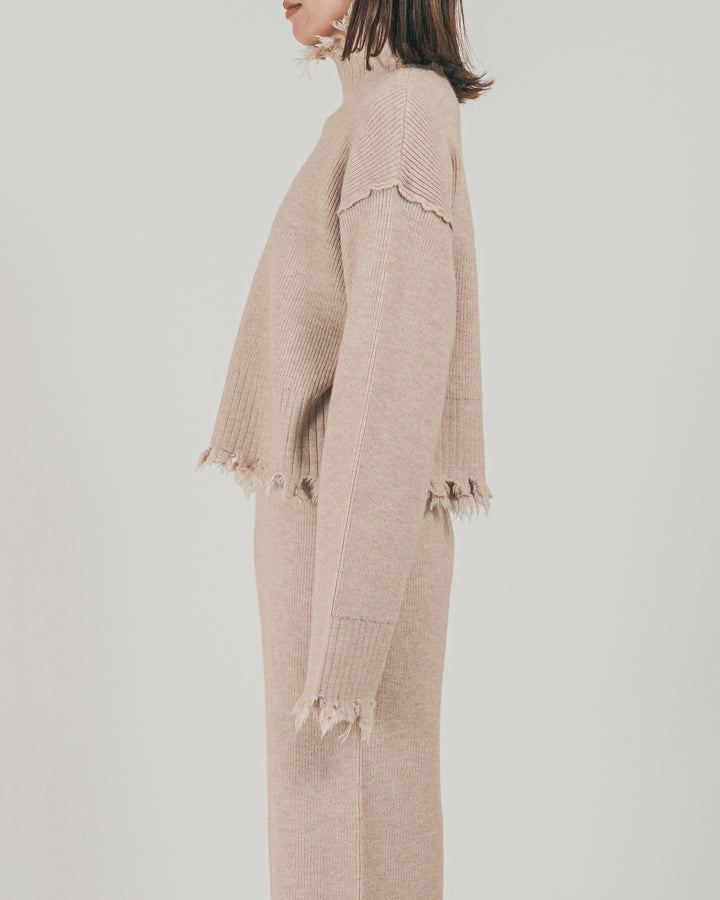 ［SET］Nuance Hem ハイネックニット + Nuance Hem ルーズニットパンツ + ストレッチレースシアートップス（3SET）