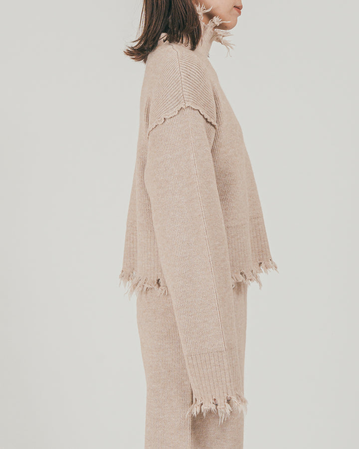 ［SET］Nuance Hem ハイネックニット + Nuance Hem ルーズニットパンツ + ストレッチレースシアートップス（3SET）