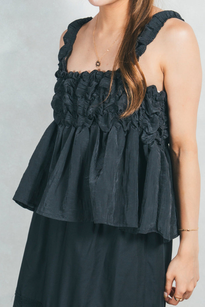 ワッシャータフタシャーリングキャミ (BLACK)