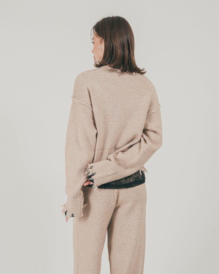 ［SET］Nuance Hem ハイネックニット + Nuance Hem ルーズニットパンツ + ストレッチレースシアートップス（3SET）