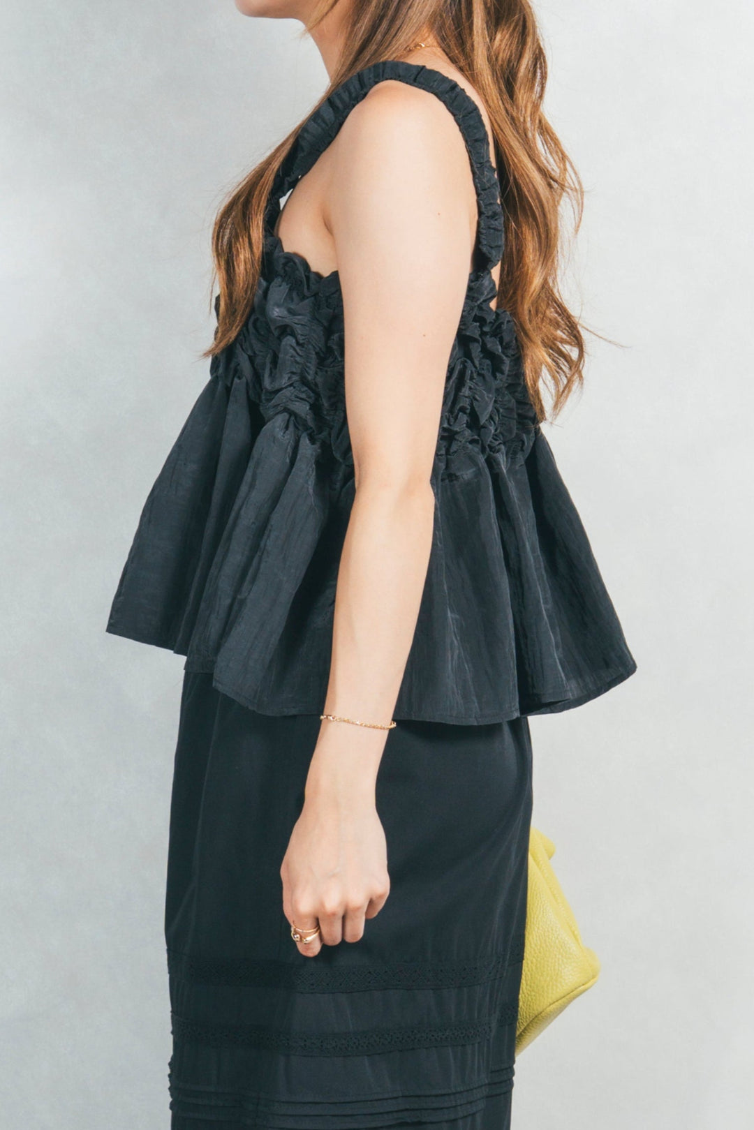 ワッシャータフタシャーリングキャミ (BLACK)