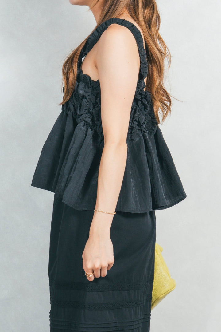 ワッシャータフタシャーリングキャミ (BLACK)