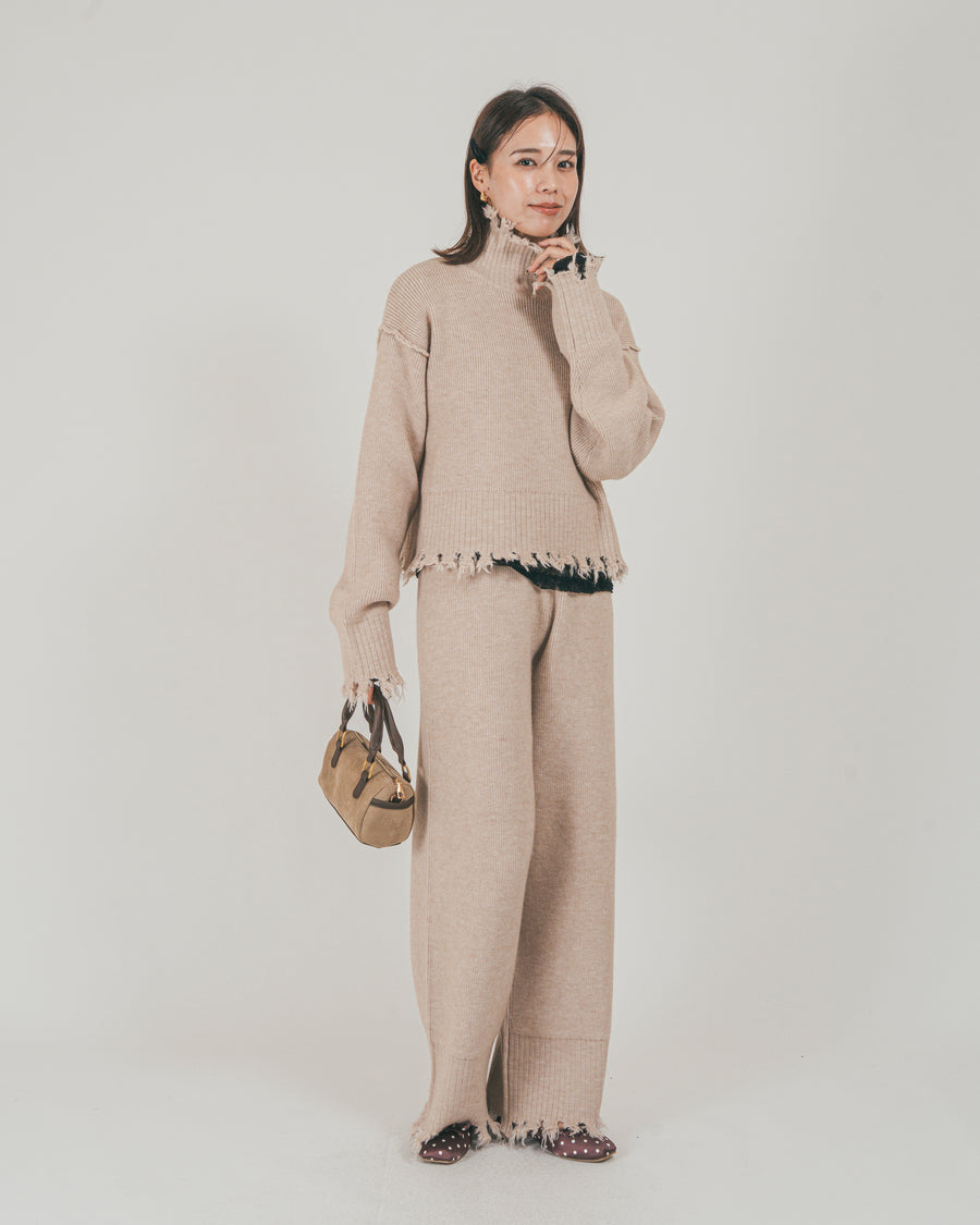 ［SET］Nuance Hem ハイネックニット + Nuance Hem ルーズニットパンツ + ストレッチレースシアートップス（3SET）