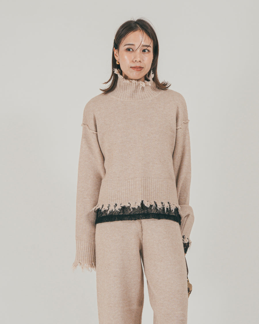 ［SET］Nuance Hem ハイネックニット + Nuance Hem ルーズニットパンツ（2SET）