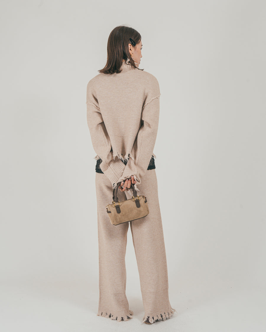 ［SET］Nuance Hem ハイネックニット + Nuance Hem ルーズニットパンツ + ストレッチレースシアートップス（3SET）