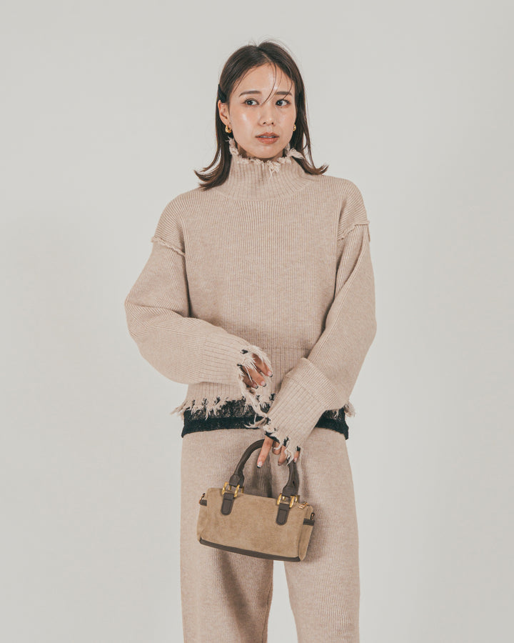 ［SET］Nuance Hem ハイネックニット + Nuance Hem ルーズニットパンツ（2SET）