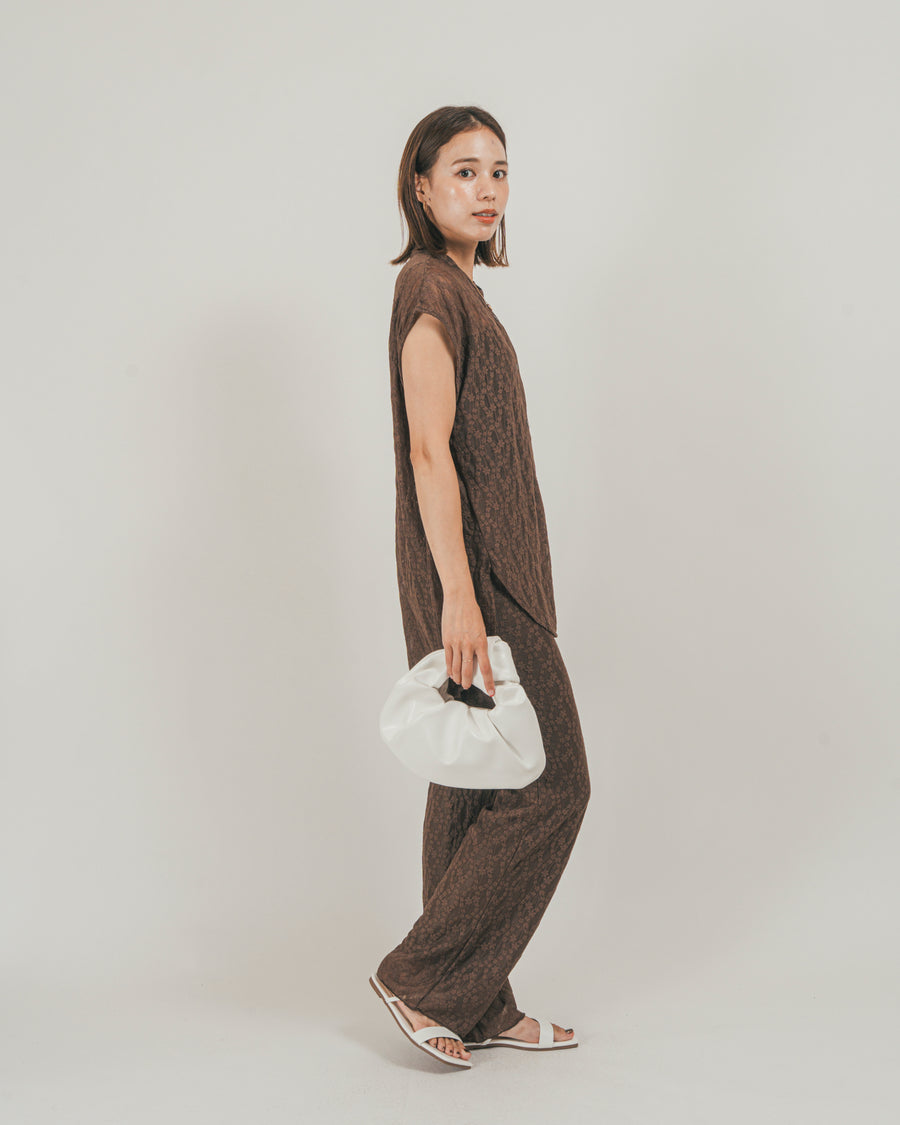［SET］ジャガードレース Relaxフレンチスリーブブラウス + ジャガードレース Relaxフレアパンツ + 【接触冷感・UVカット・防臭】カップ付きリブキャミ（3SET）