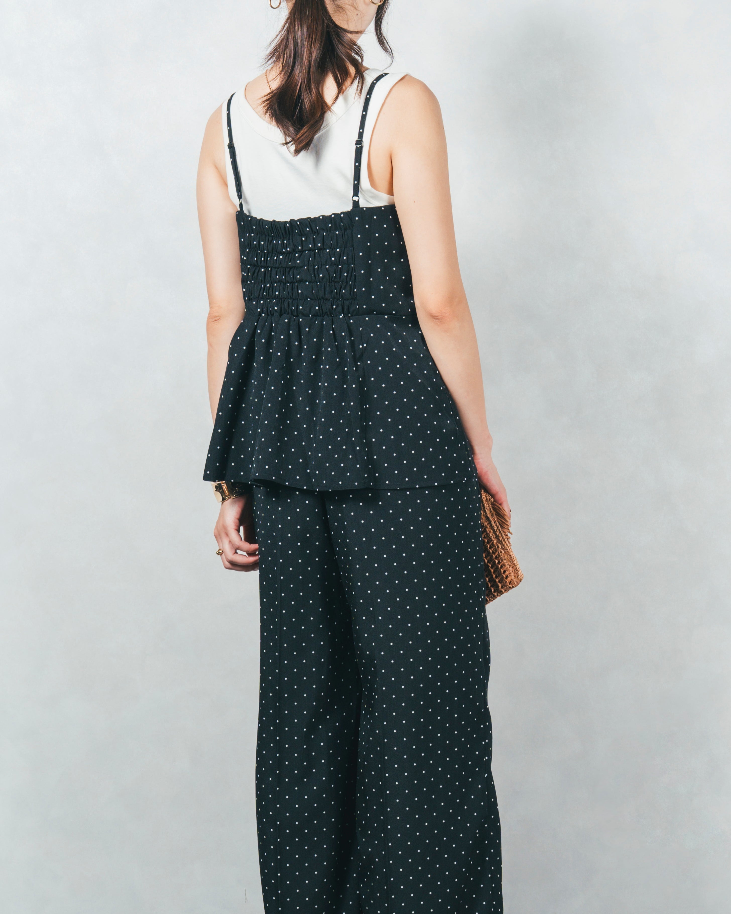 SET］ドットペプラムビスチェ+ドットイージーストレートパンツ