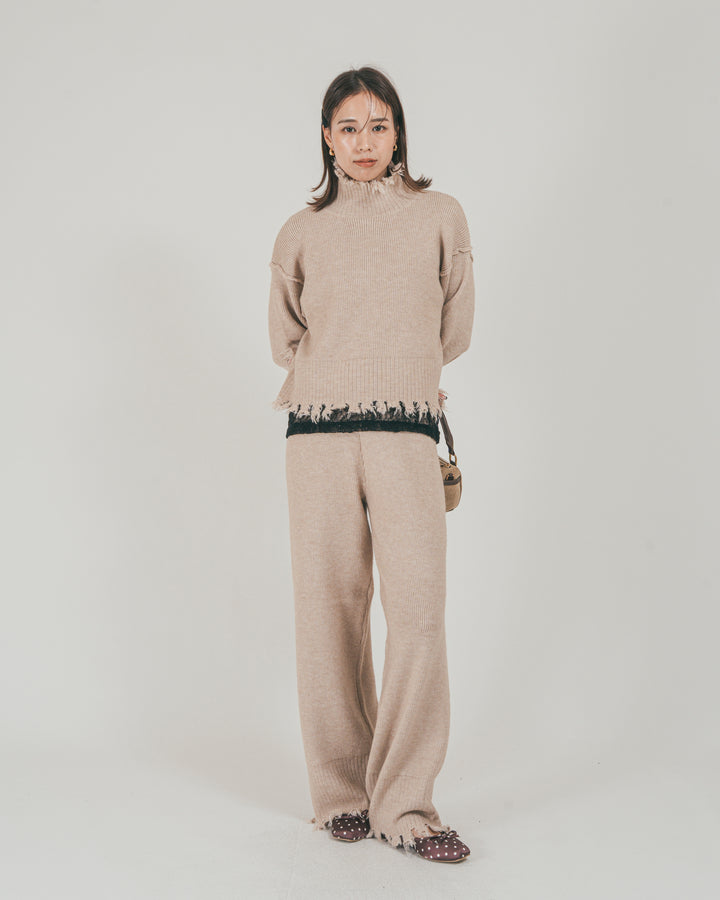 ［SET］Nuance Hem ハイネックニット + Nuance Hem ルーズニットパンツ + ストレッチレースシアートップス（3SET）