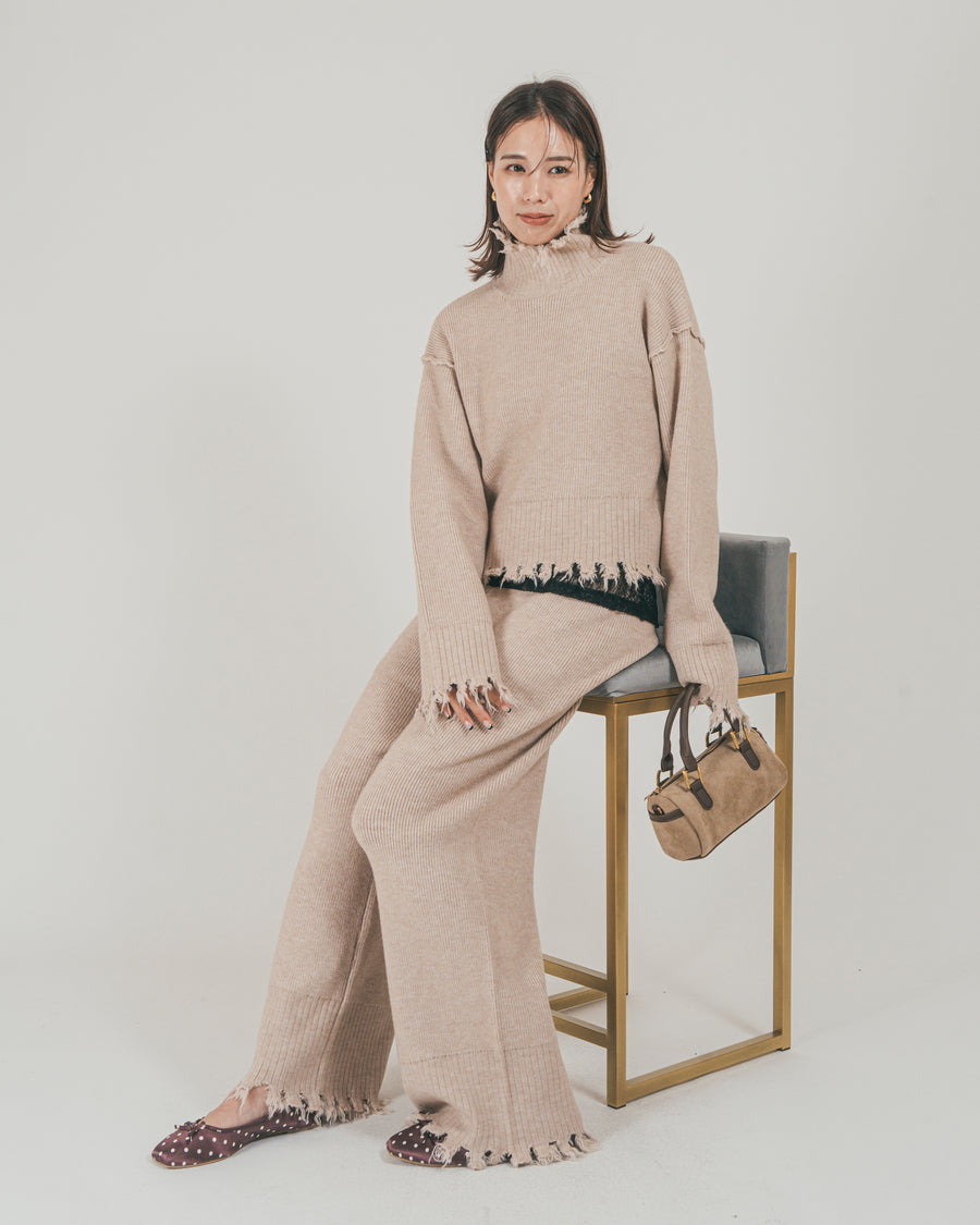 ［SET］Nuance Hem ハイネックニット + Nuance Hem ルーズニットパンツ（2SET）