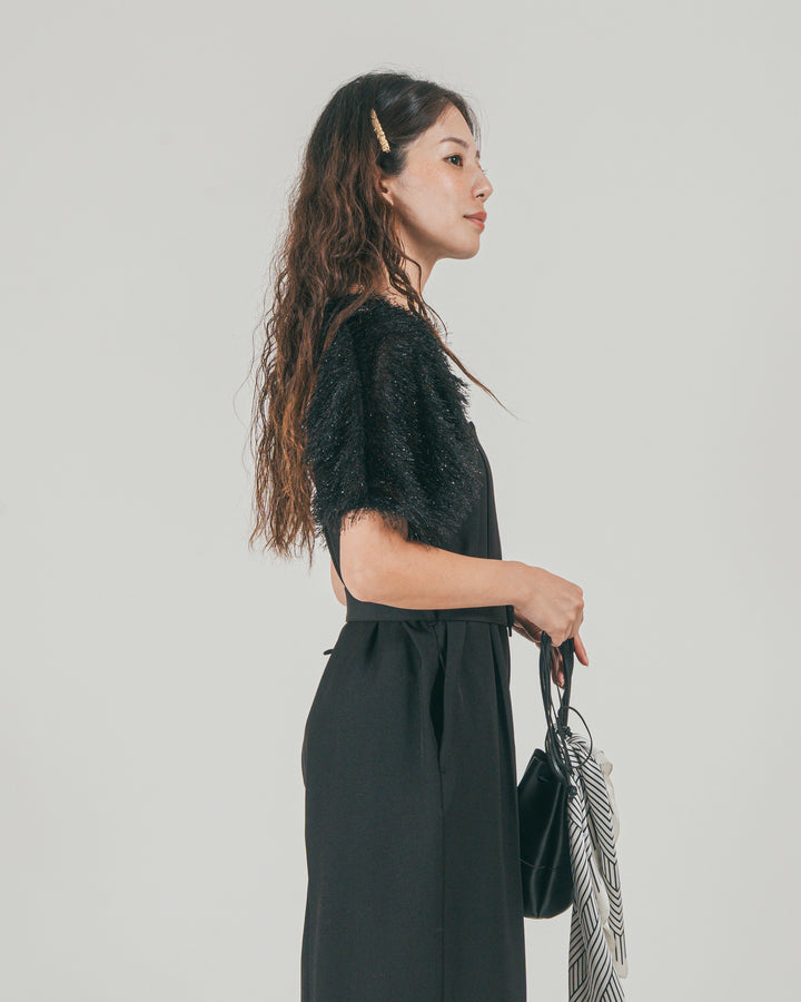 ［SET］ウエストベルト付 Twillキャミサロペ + ラメShaggyトップス（2SET）