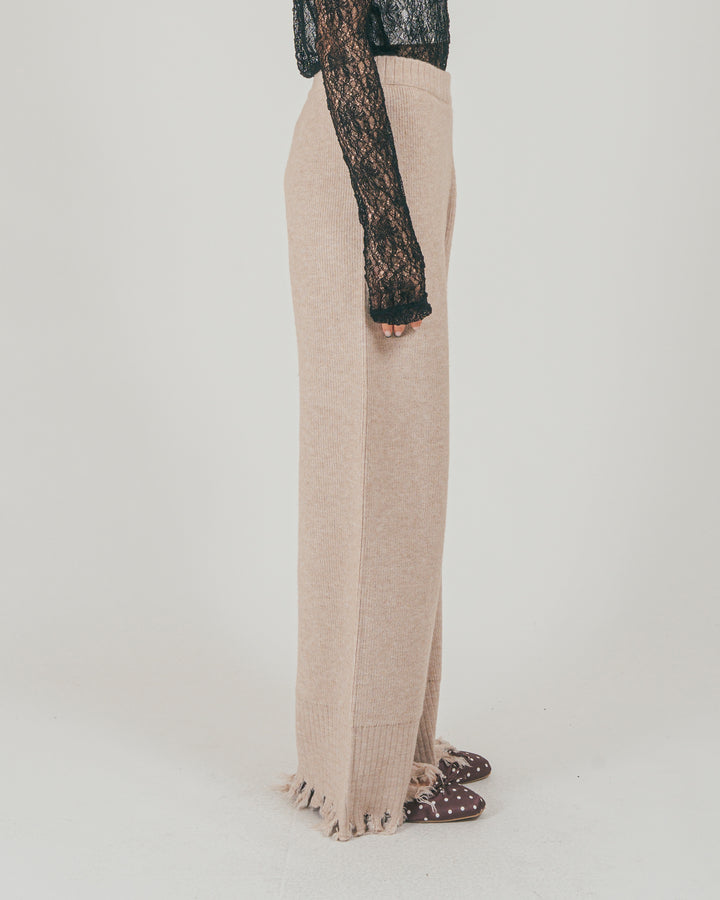 ［SET］Nuance Hem ハイネックニット + Nuance Hem ルーズニットパンツ + ストレッチレースシアートップス（3SET）