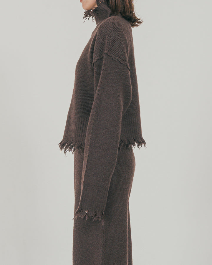 ［SET］Nuance Hem ハイネックニット + Nuance Hem ルーズニットパンツ + ストレッチレースシアートップス（3SET）