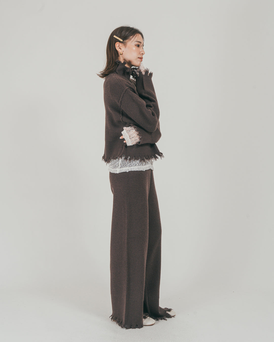 ［SET］Nuance Hem ハイネックニット + Nuance Hem ルーズニットパンツ（2SET）