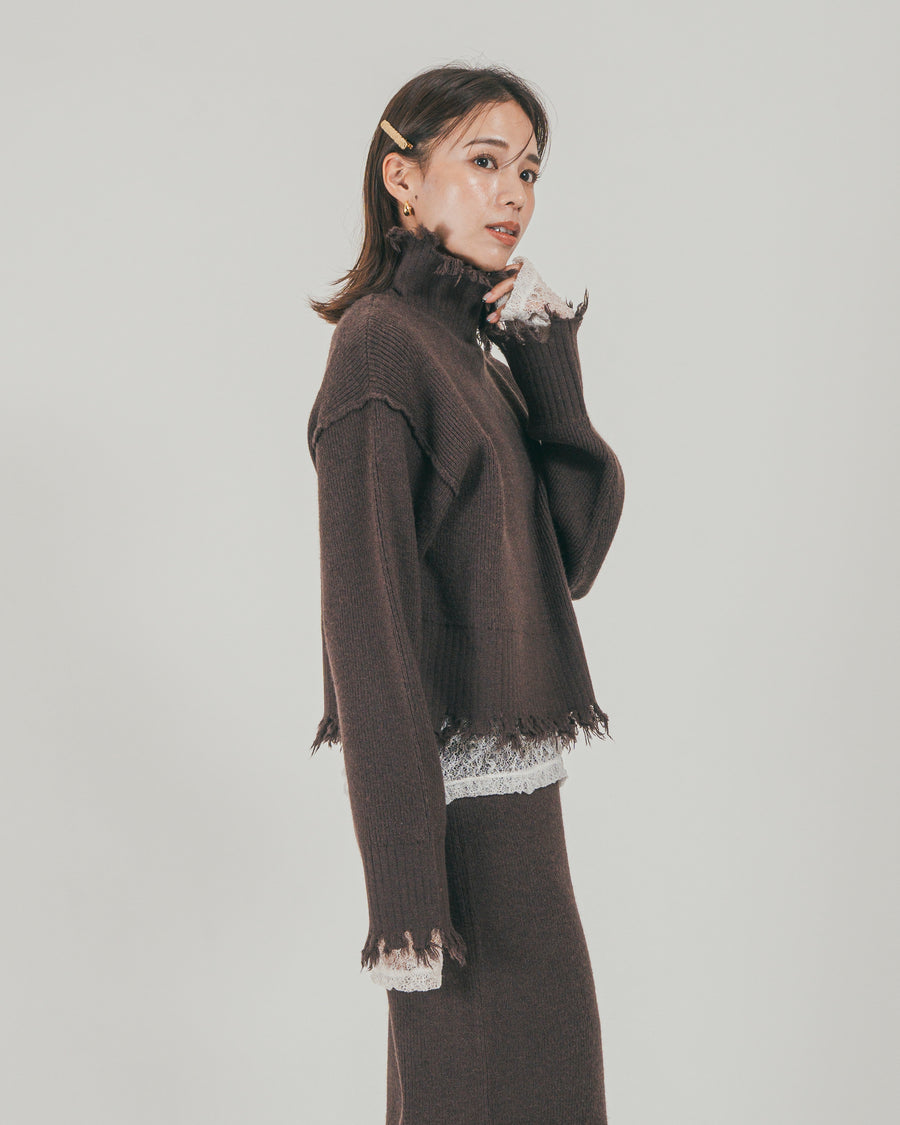 ［SET］Nuance Hem ハイネックニット + Nuance Hem ルーズニットパンツ + ストレッチレースシアートップス（3SET）